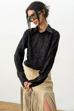 Load image into Gallery viewer, Satin shirt with flowers black