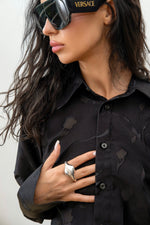 Load image into Gallery viewer, Satin shirt with flowers black