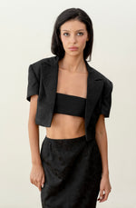 Load image into Gallery viewer, Short black print jacket with a scarf