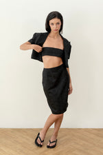 Load image into Gallery viewer, Black print midi skirt