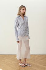 Load image into Gallery viewer, Satin shirt with flowers blue