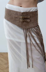 Load image into Gallery viewer, Beige suede belt with fringe