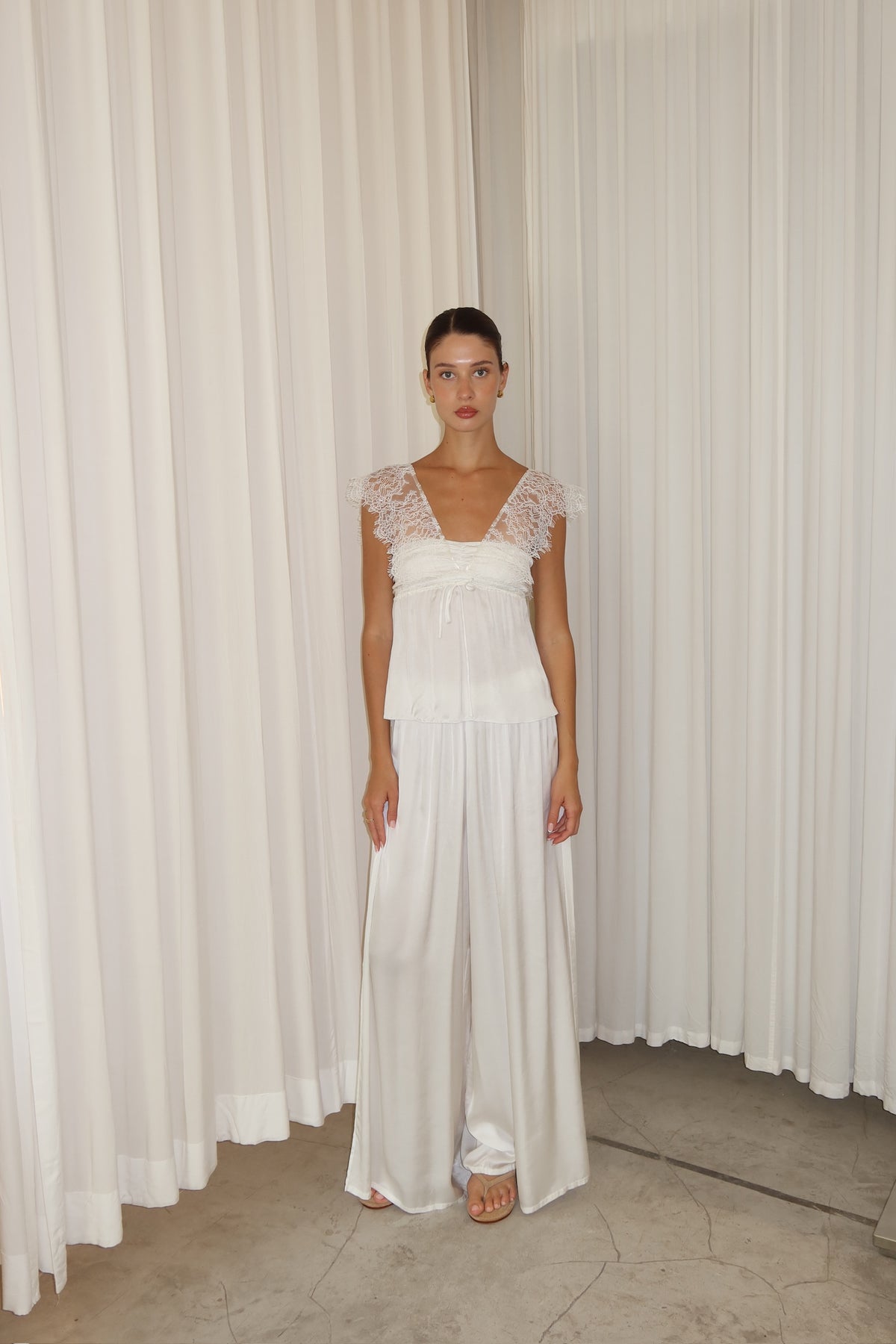 Ivory lace long top white