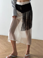 Load image into Gallery viewer, Black suede belt with fringe