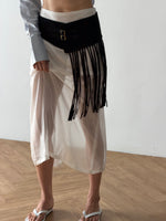 Load image into Gallery viewer, Black suede belt with fringe