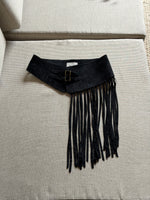 Load image into Gallery viewer, Black suede belt with fringe