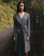 Load image into Gallery viewer, Gray striped jacket with a scarf