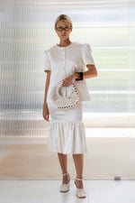 Load image into Gallery viewer, White satin skirt with short sleeves
