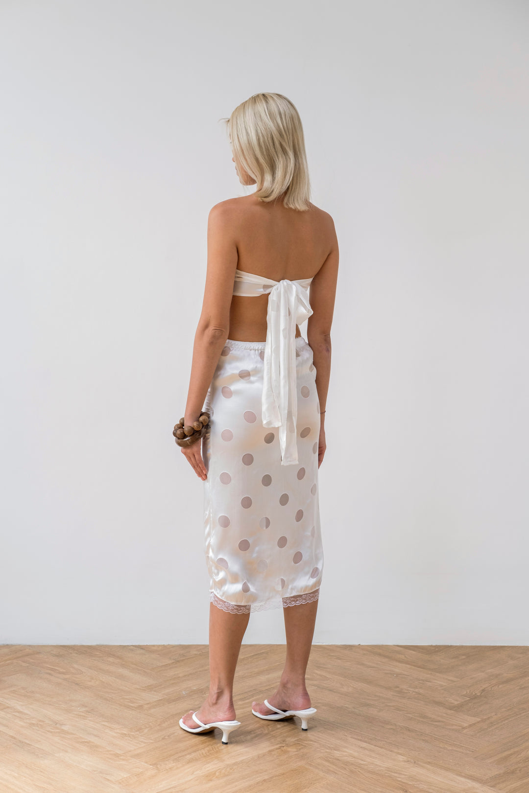 Polka dot midi skirt with scarf|top