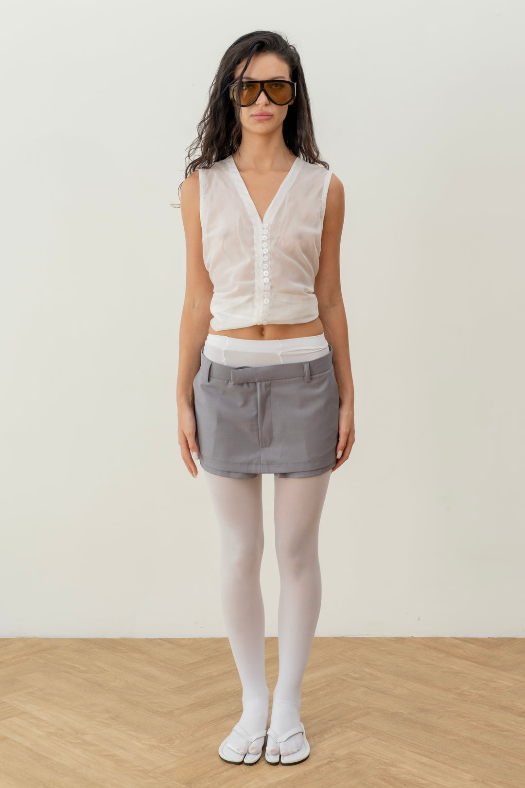 White glitter transparent blouse with a scarf