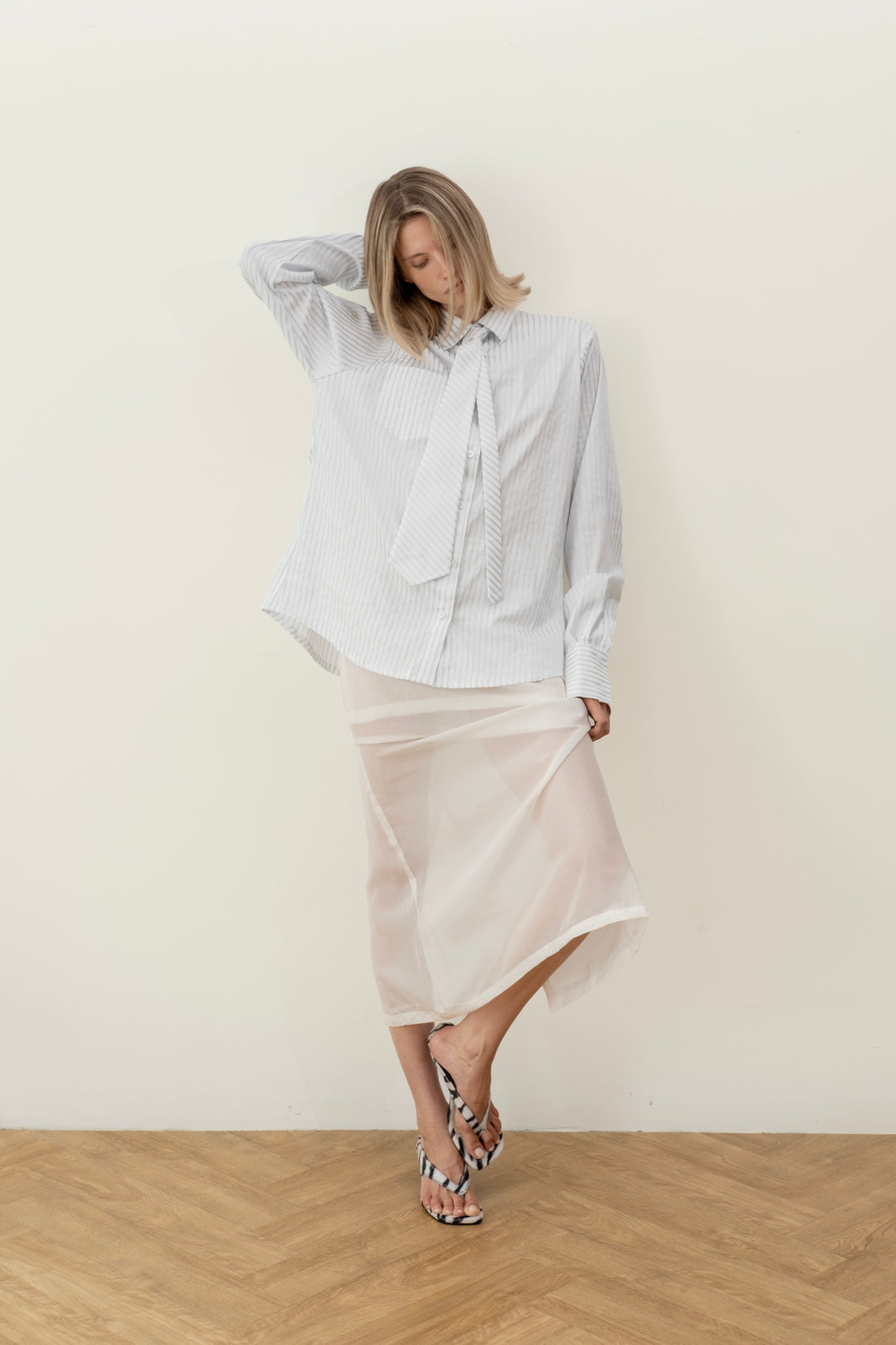 White sheer glitter midi skirt