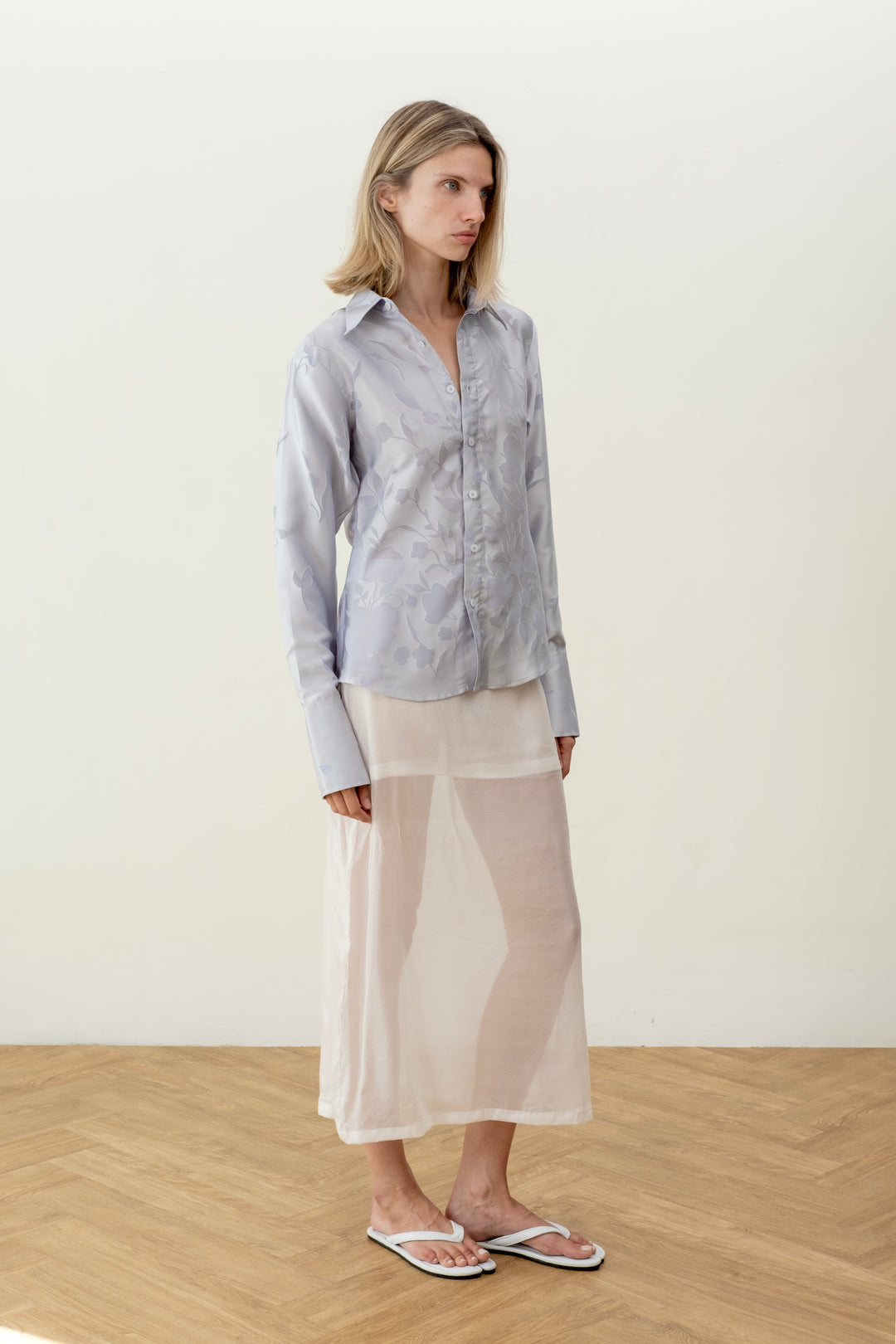 Satin shirt with flowers blue