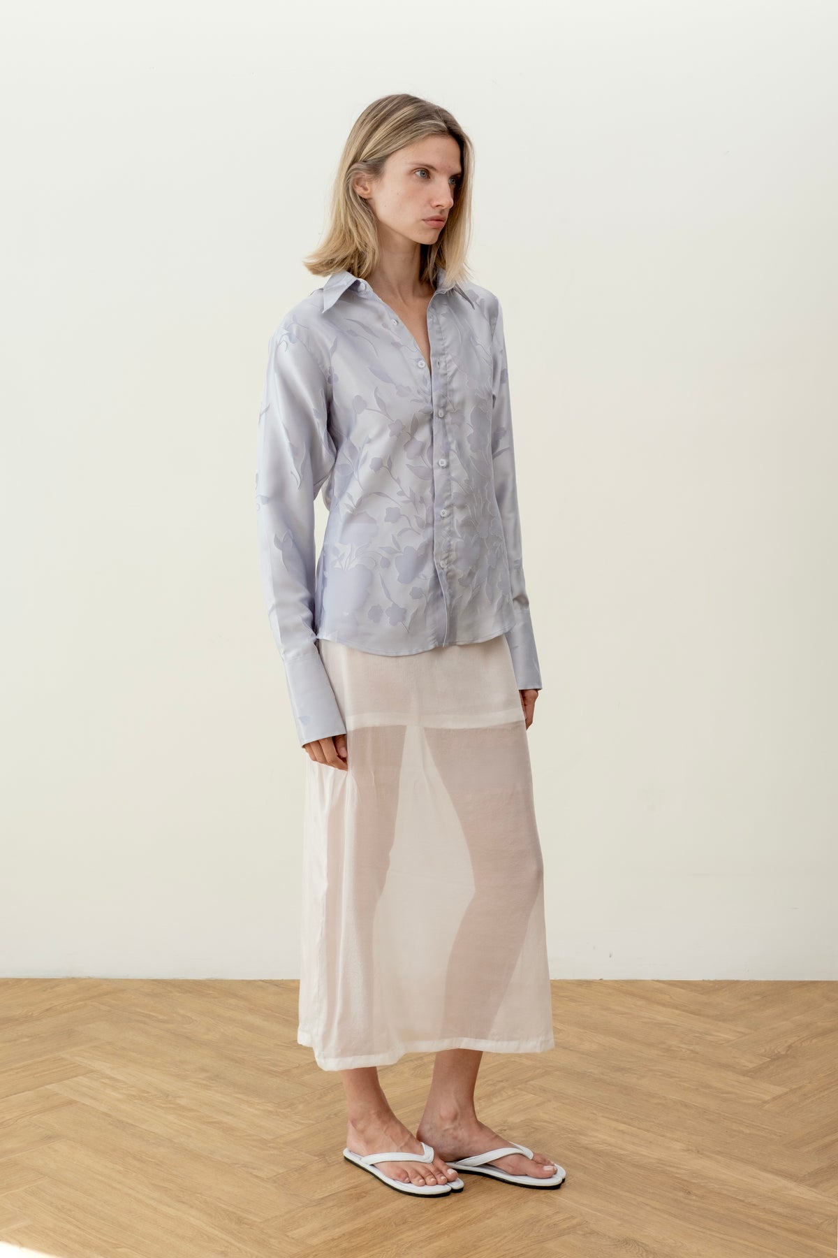Satin shirt with flowers blue