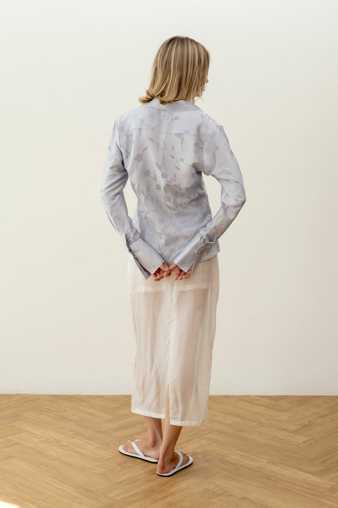 Satin shirt with flowers blue