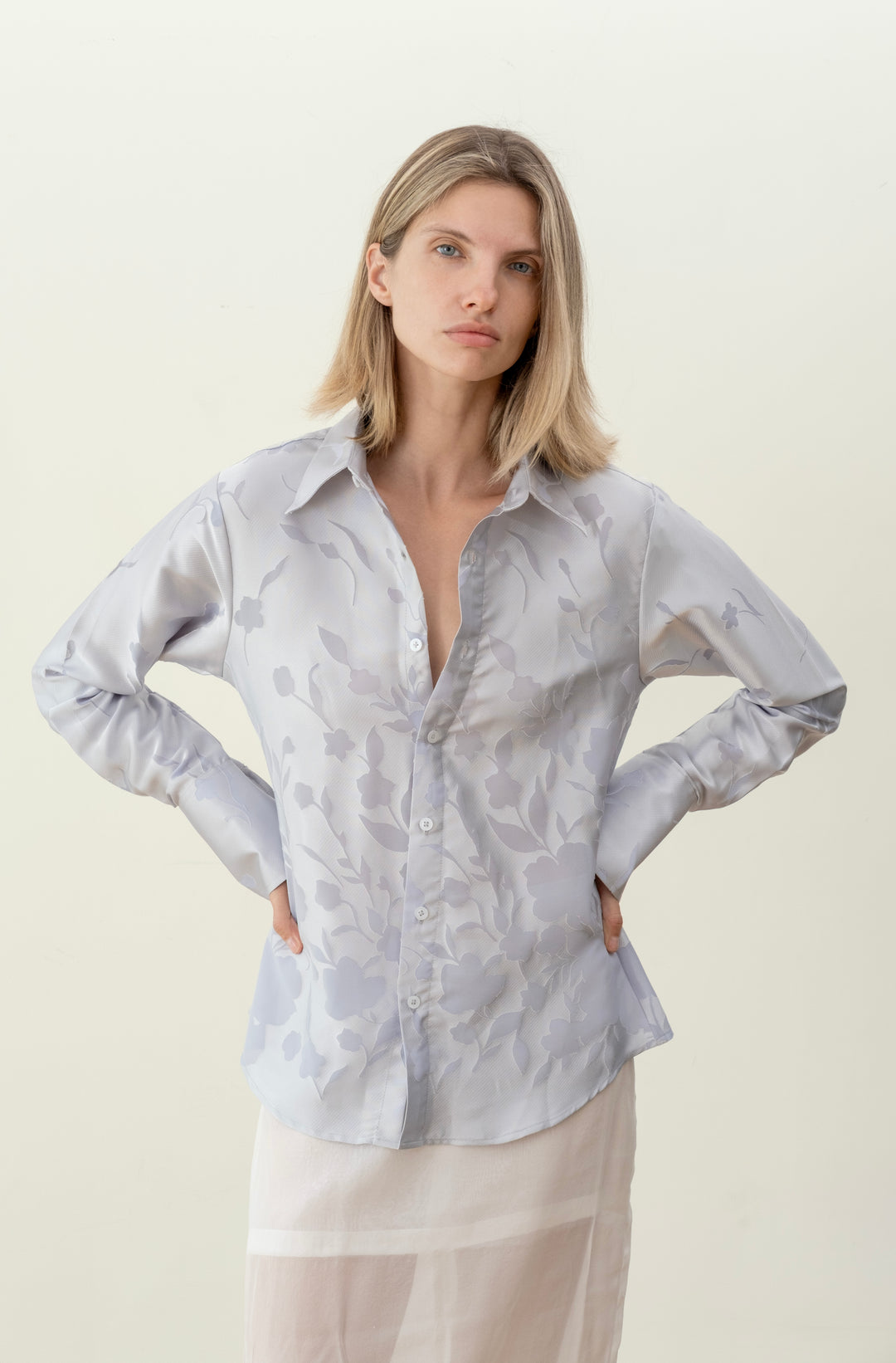 Satin shirt with flowers blue