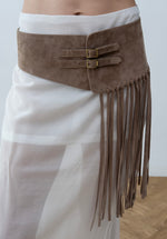 Load image into Gallery viewer, Beige suede belt with fringe
