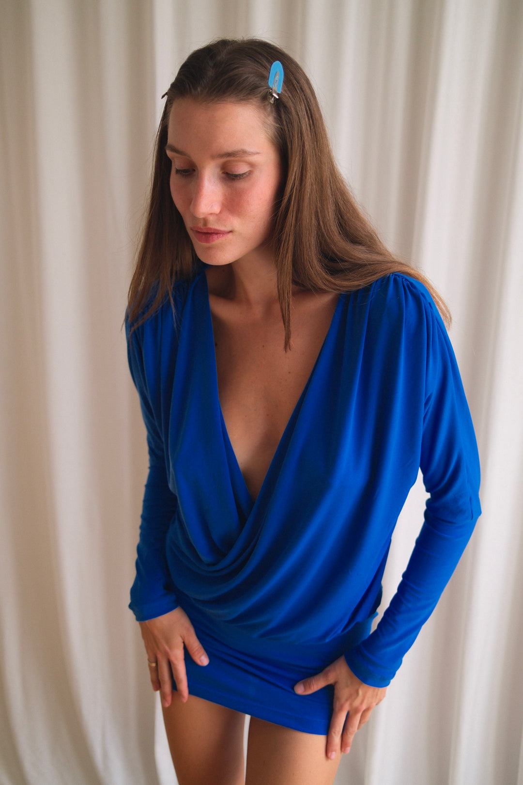 V-Neck Mini Dress Deep Blue