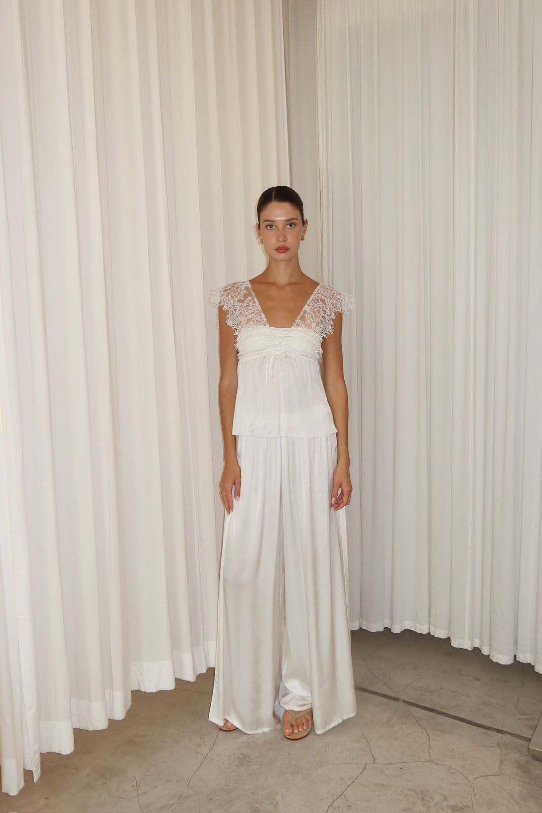 ivory lace long top white