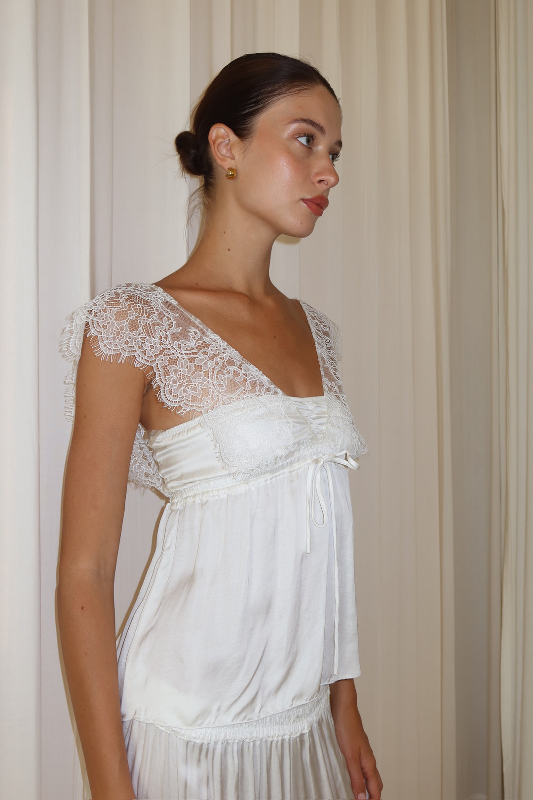 ivory lace long top white