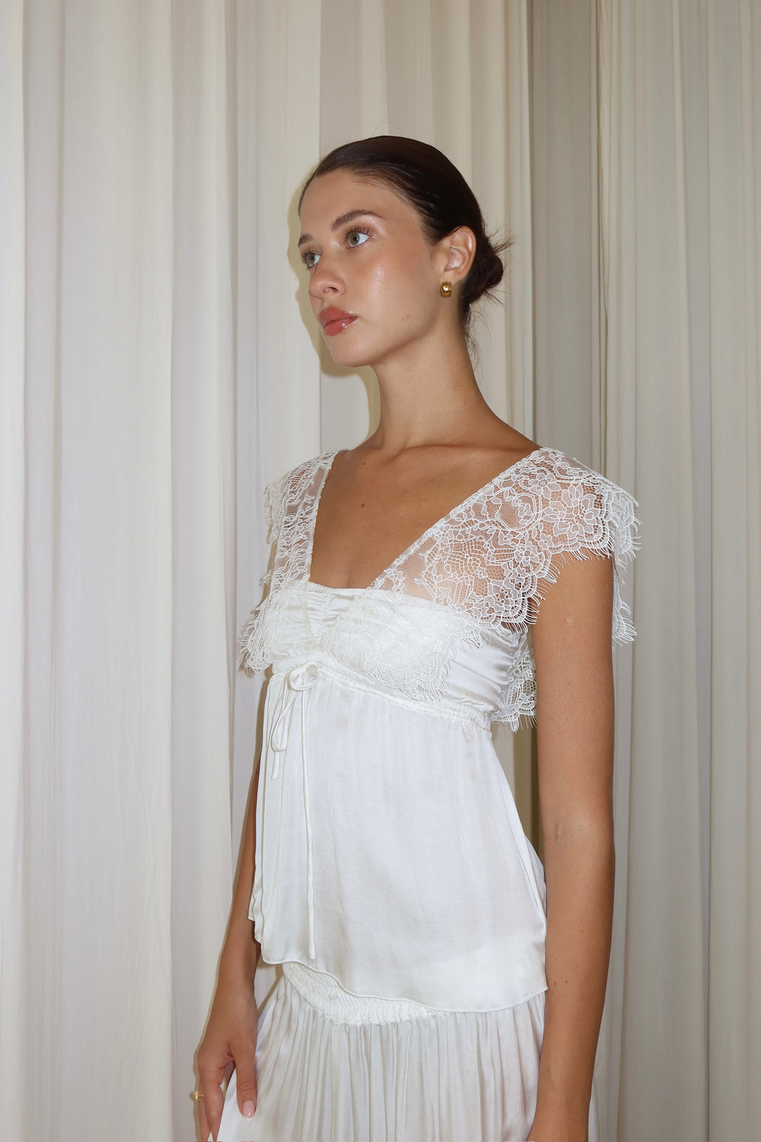 ivory lace long top white