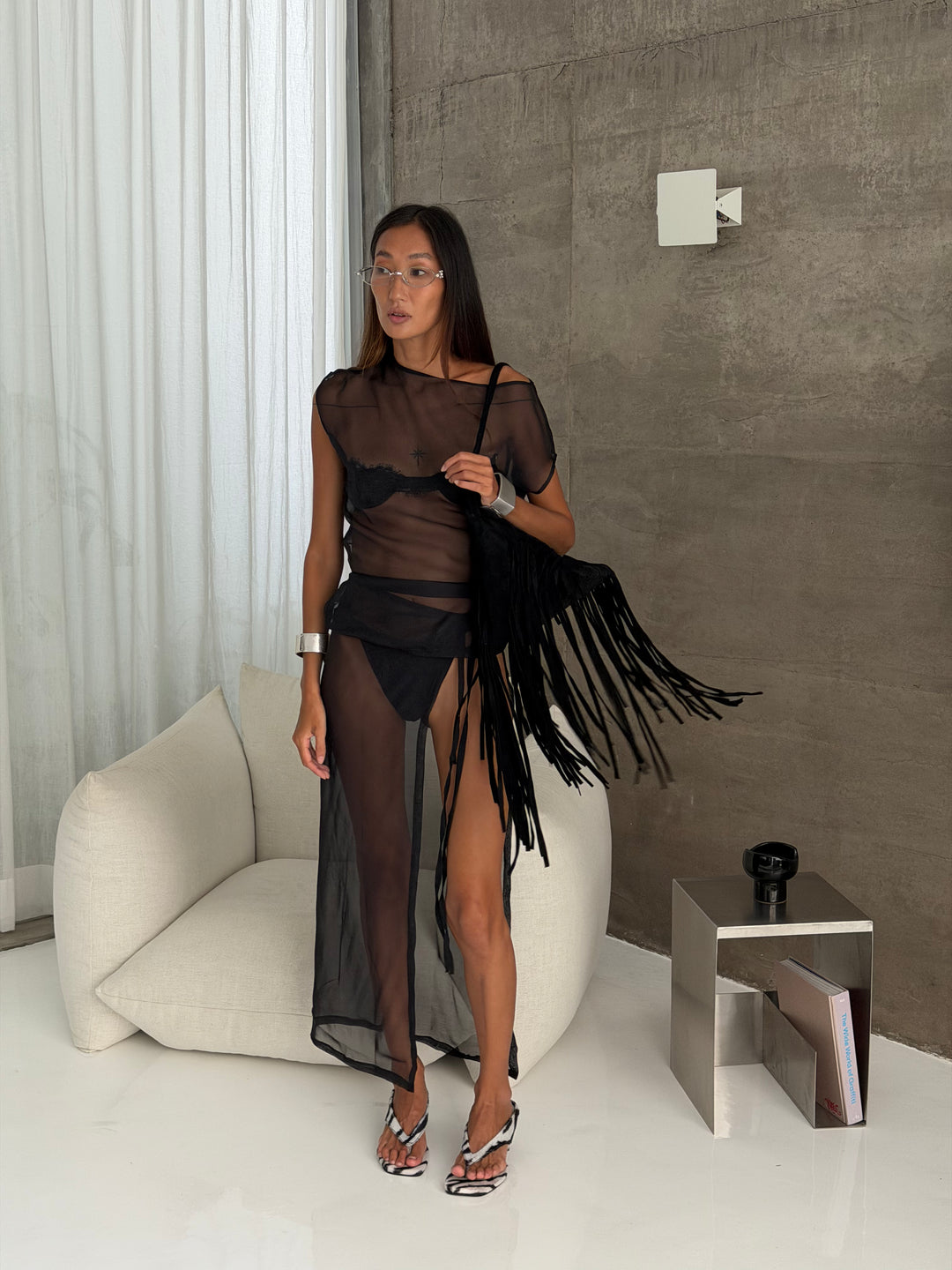 Transparent black top with different sleeves