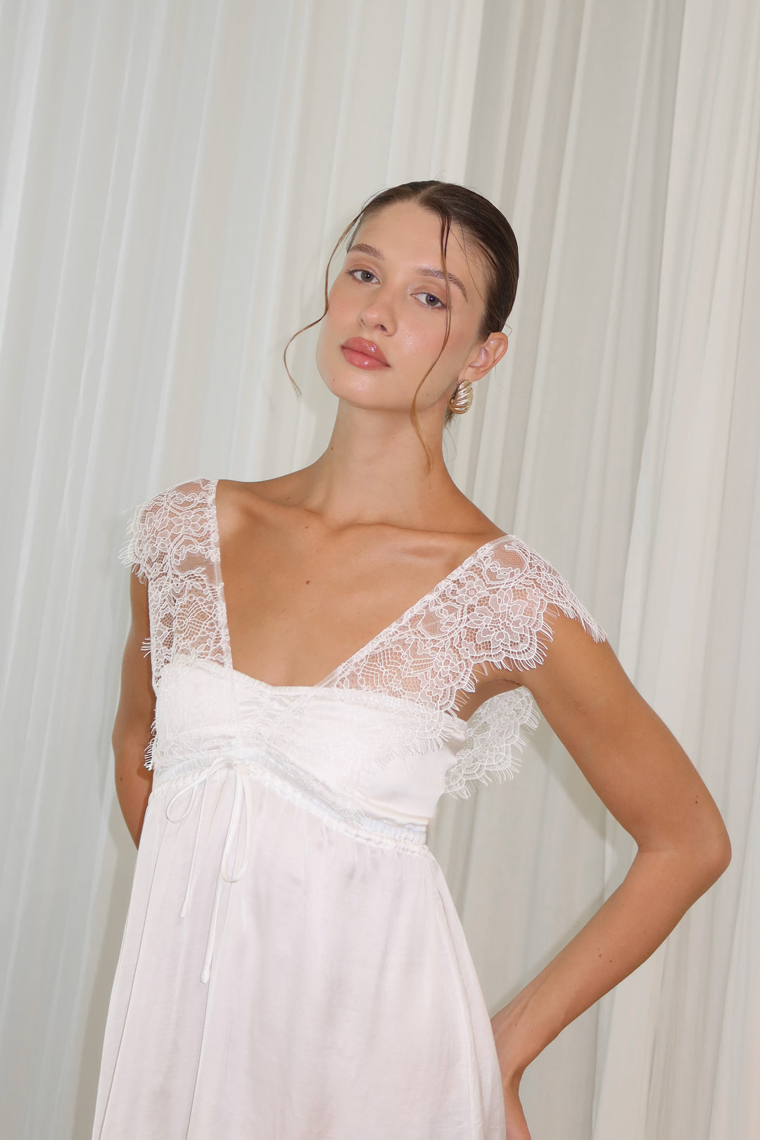 Ivory lace mini dress white