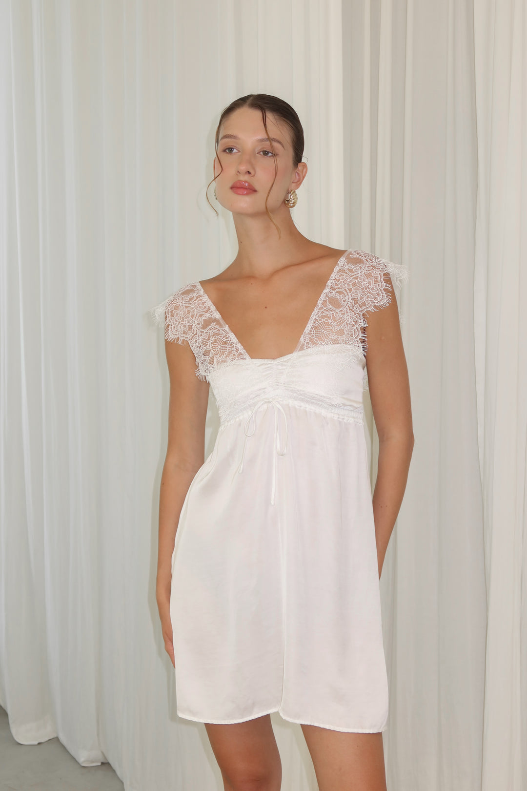 Ivory lace mini dress white