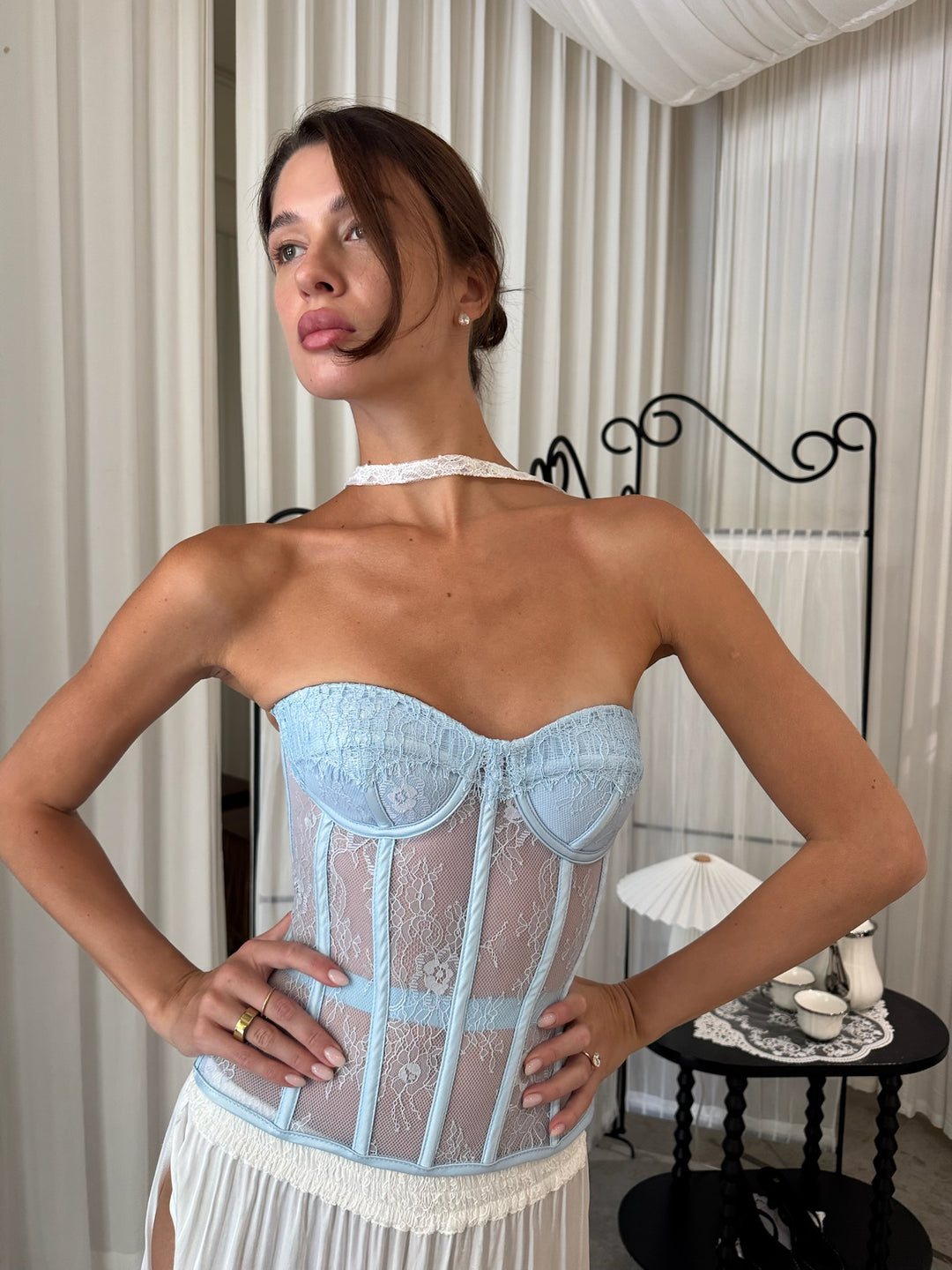 blue lace corset