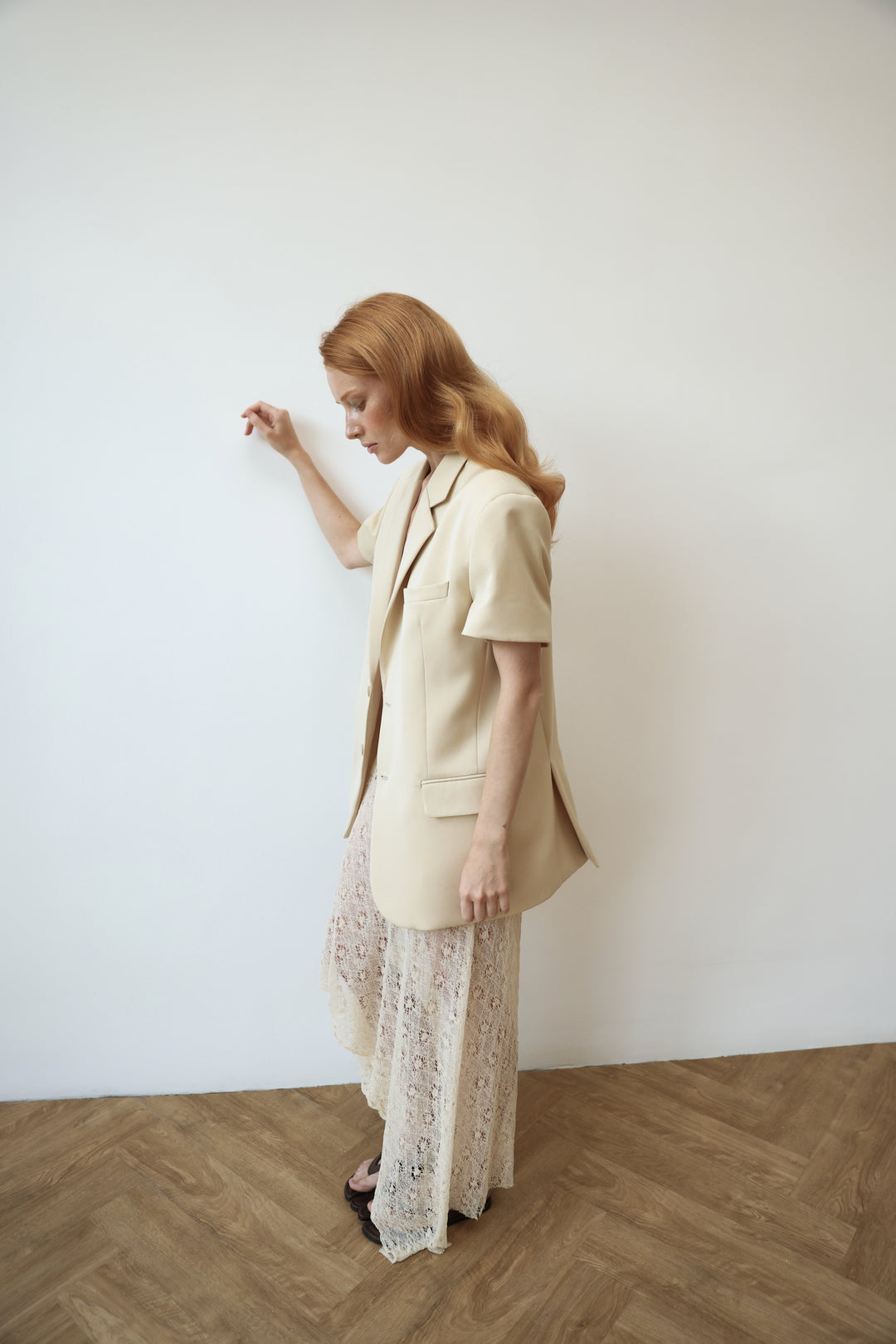 Beige jacket with short sleeves