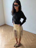 Load image into Gallery viewer, Leather skirt with fringe beige
