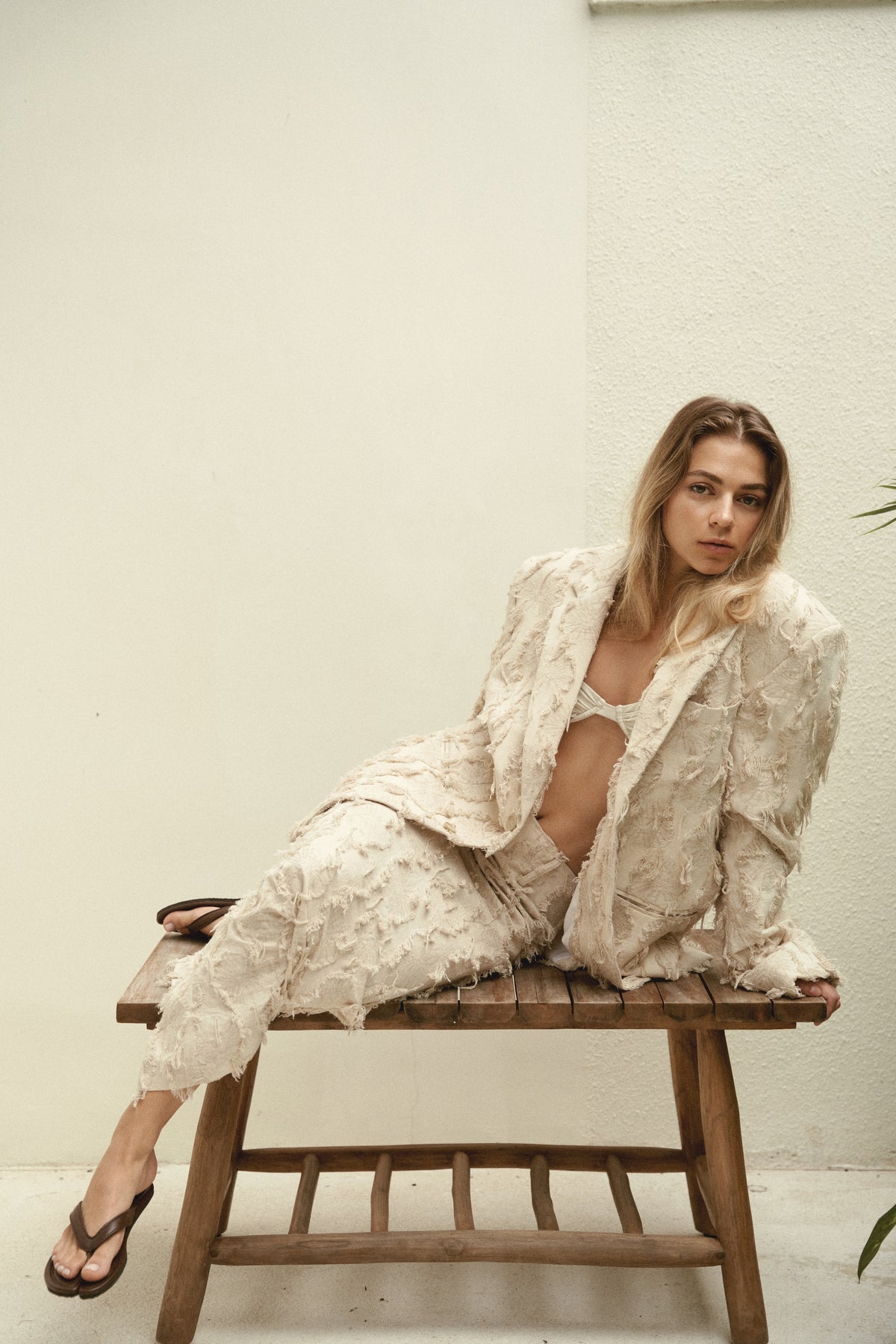 Beige skirt  with torn fabric