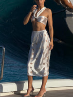 Load image into Gallery viewer, Polka dot midi skirt with scarf|top
