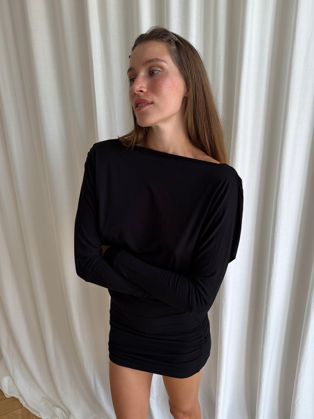 V-Neck Mini Dress Black
