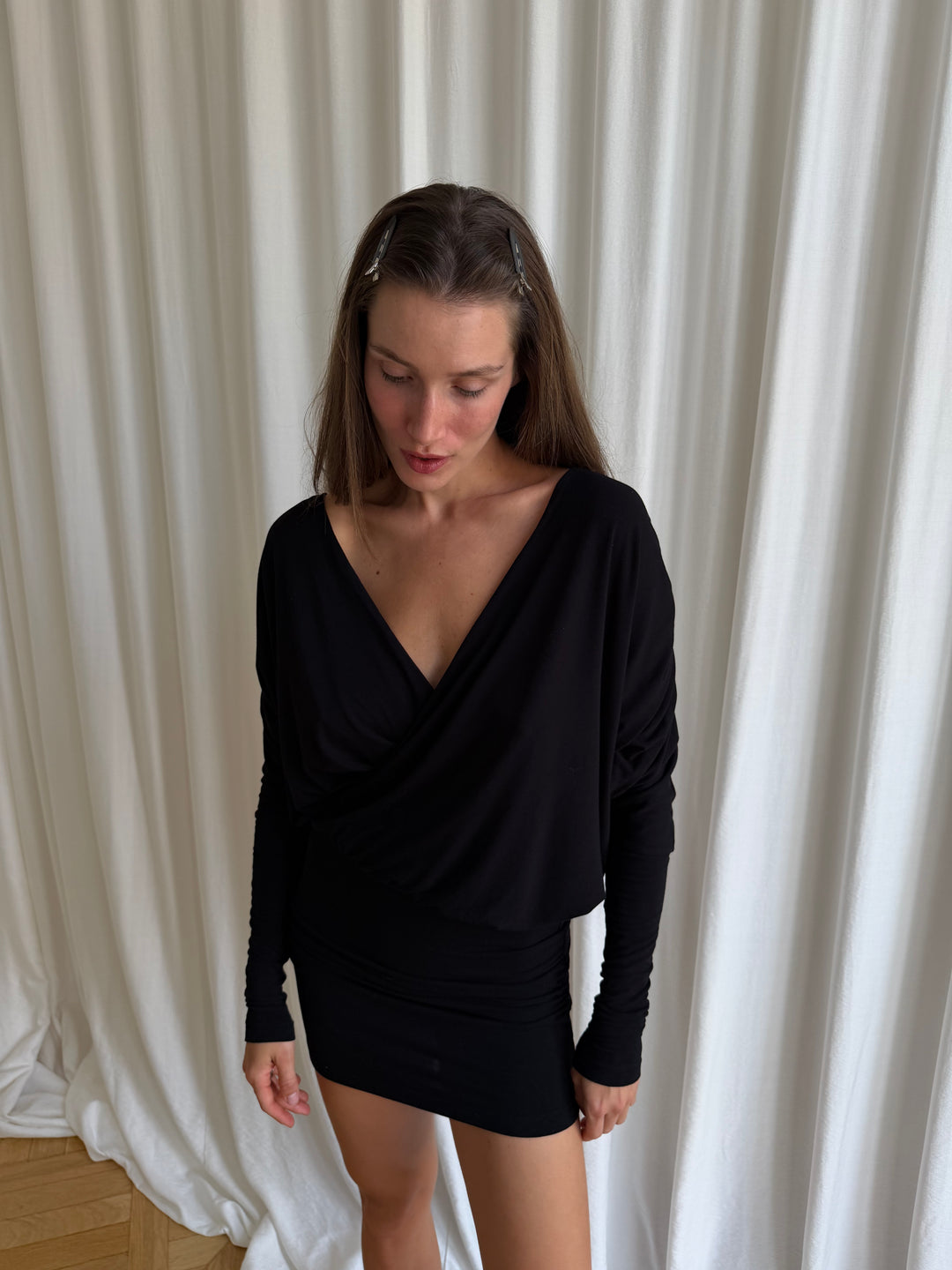 V-Neck Mini Dress Black