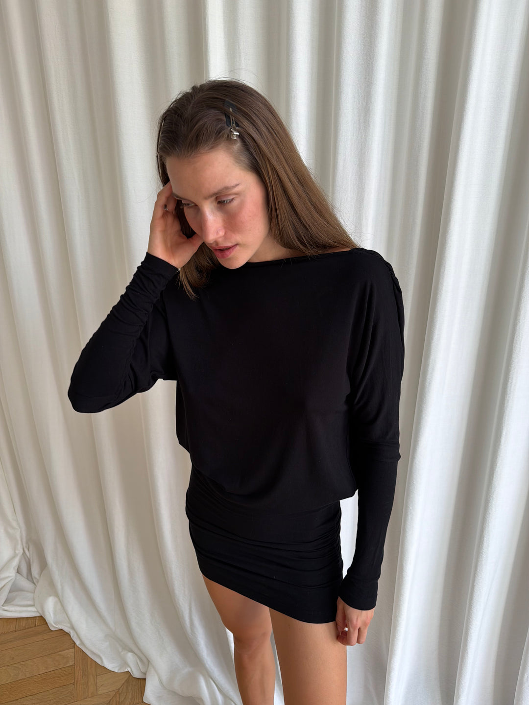 V-Neck Mini Dress Black